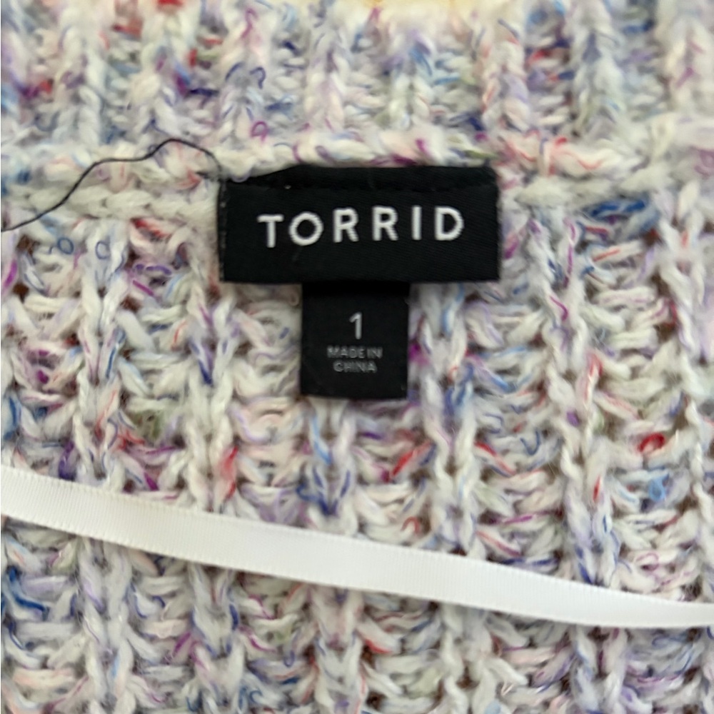 Torrid Multicolor Ribbed Chunky Knit V-Neck Sweater - Picture 3 of 9
